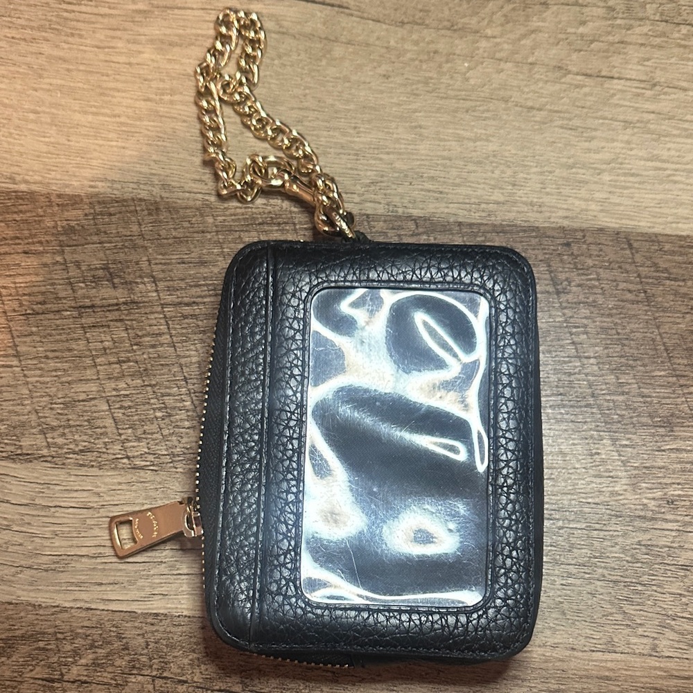 Coach Black Textured Card Holder with Gold Chain - Picture 4 of 10